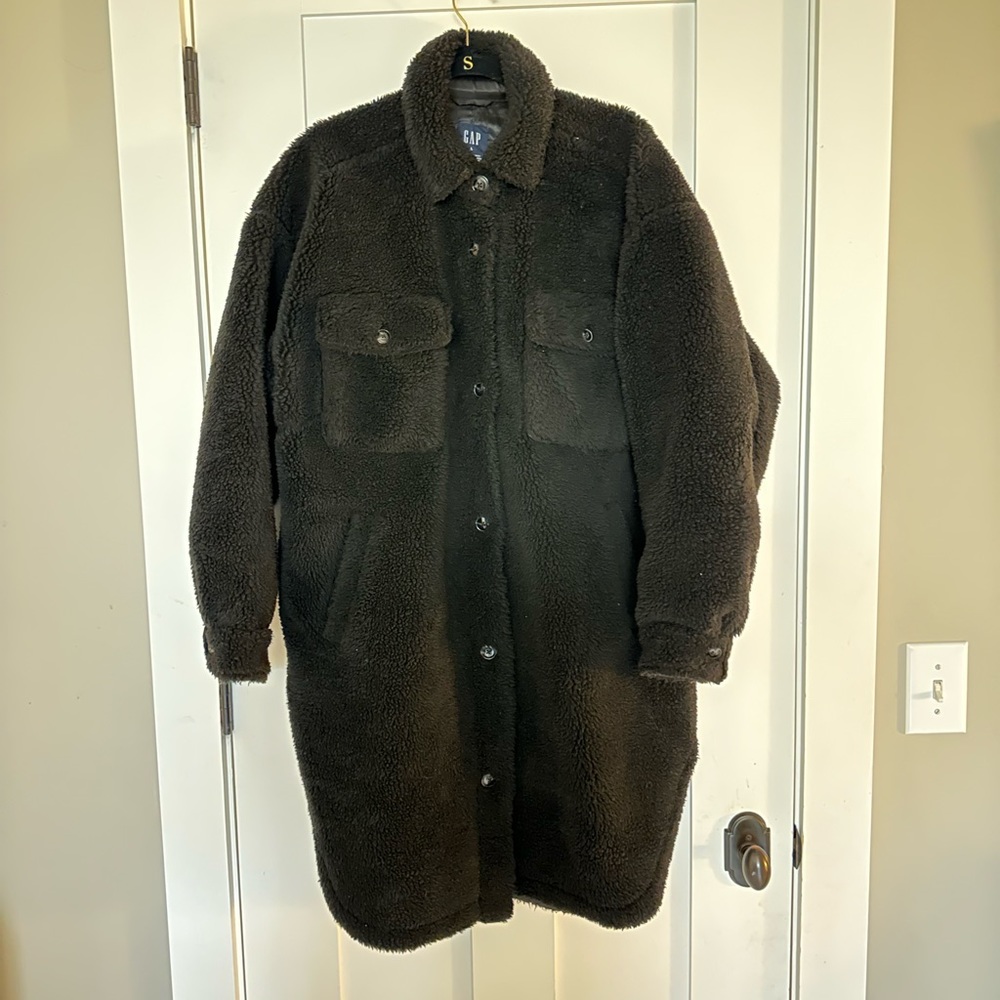 Gap Long Sherpa Shirt Jacket Black L